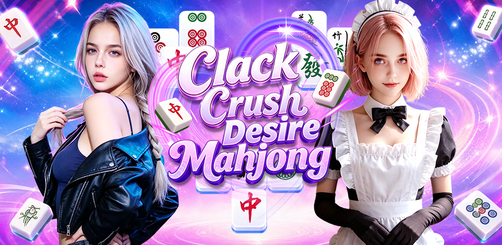 Clack Crush characters surrounded by glowing mahjong tiles